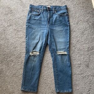 Madewell Blue Straight Leg Jeans with Distressed Details